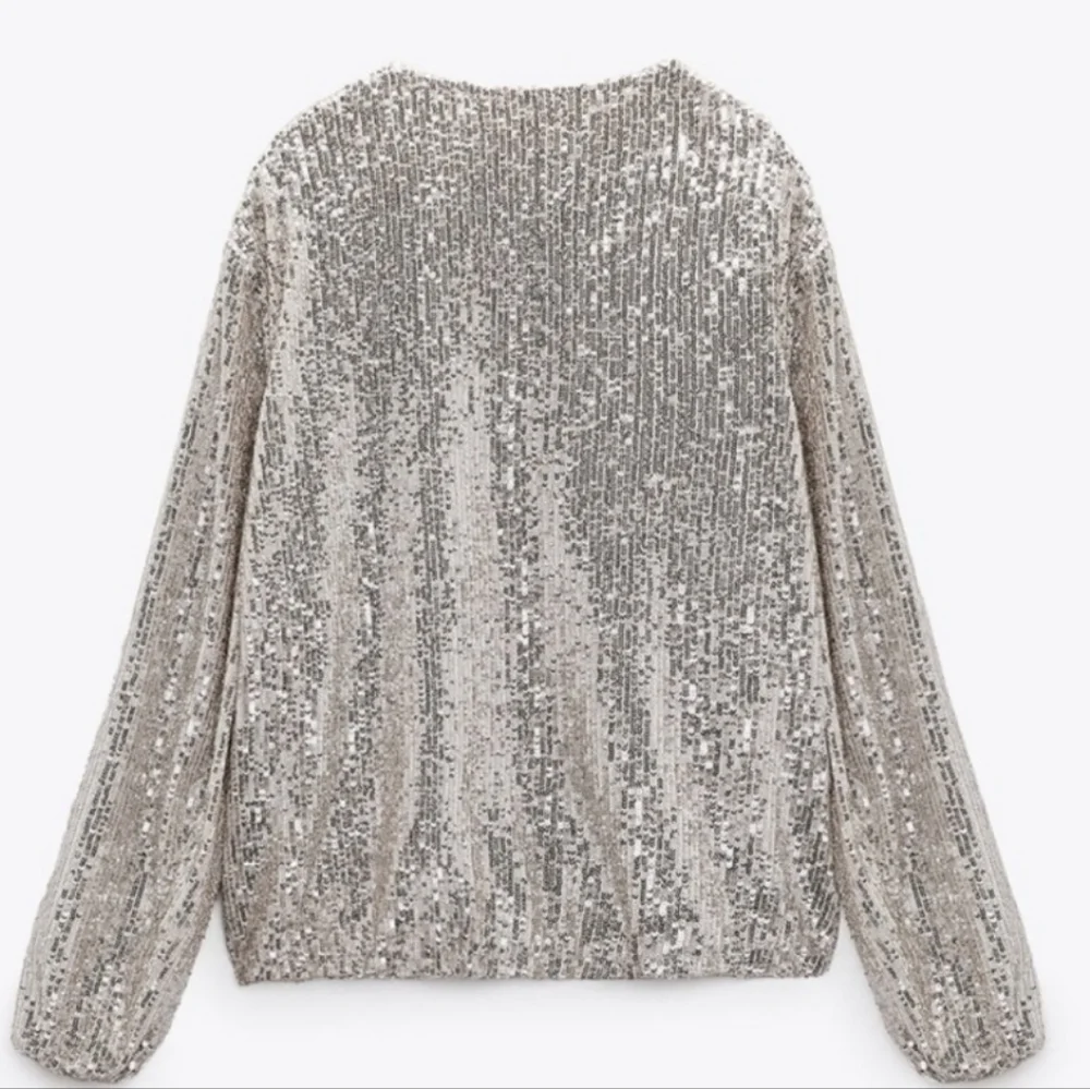 Zara Sequin Zip-Up Jacket in Cream